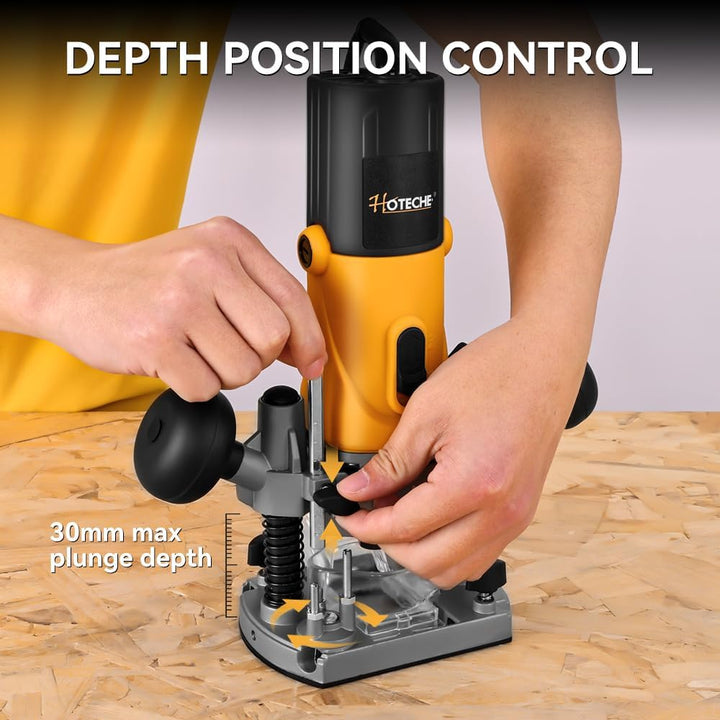 Hoteche 850W Oberfräse mit 30mm max Arbeitstiefe - Elektrische Holzfräse mit Kupferdrahtmotor, 11500