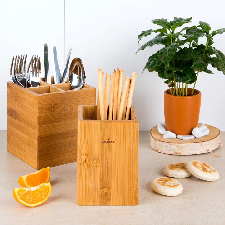 Excelsa Eco Living Besteckkorb/Utensilienhalter aus Bambus, Naturholz, braun, 4 Fächer