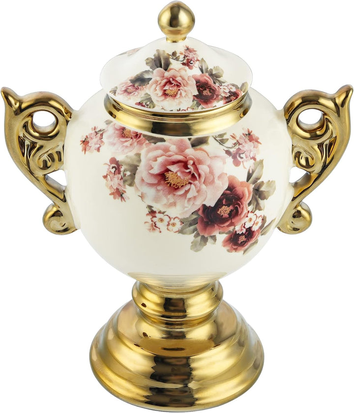 fanquare 450ml Blumen Keramik Vorratsdosen mit Deckel, Goldene Aufbewahrungsdose, Dekoration Porzell