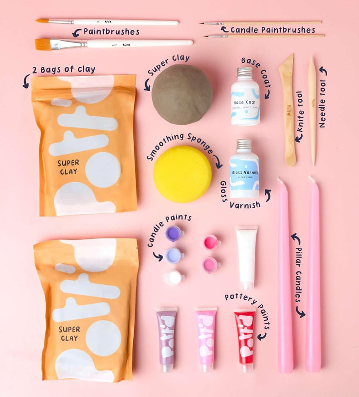 Pott'd Mini-Töpfer-Sets | Lufttrocknendes Töpferset für Erwachsene | Mit Farben, Töpferwerkzeugen un