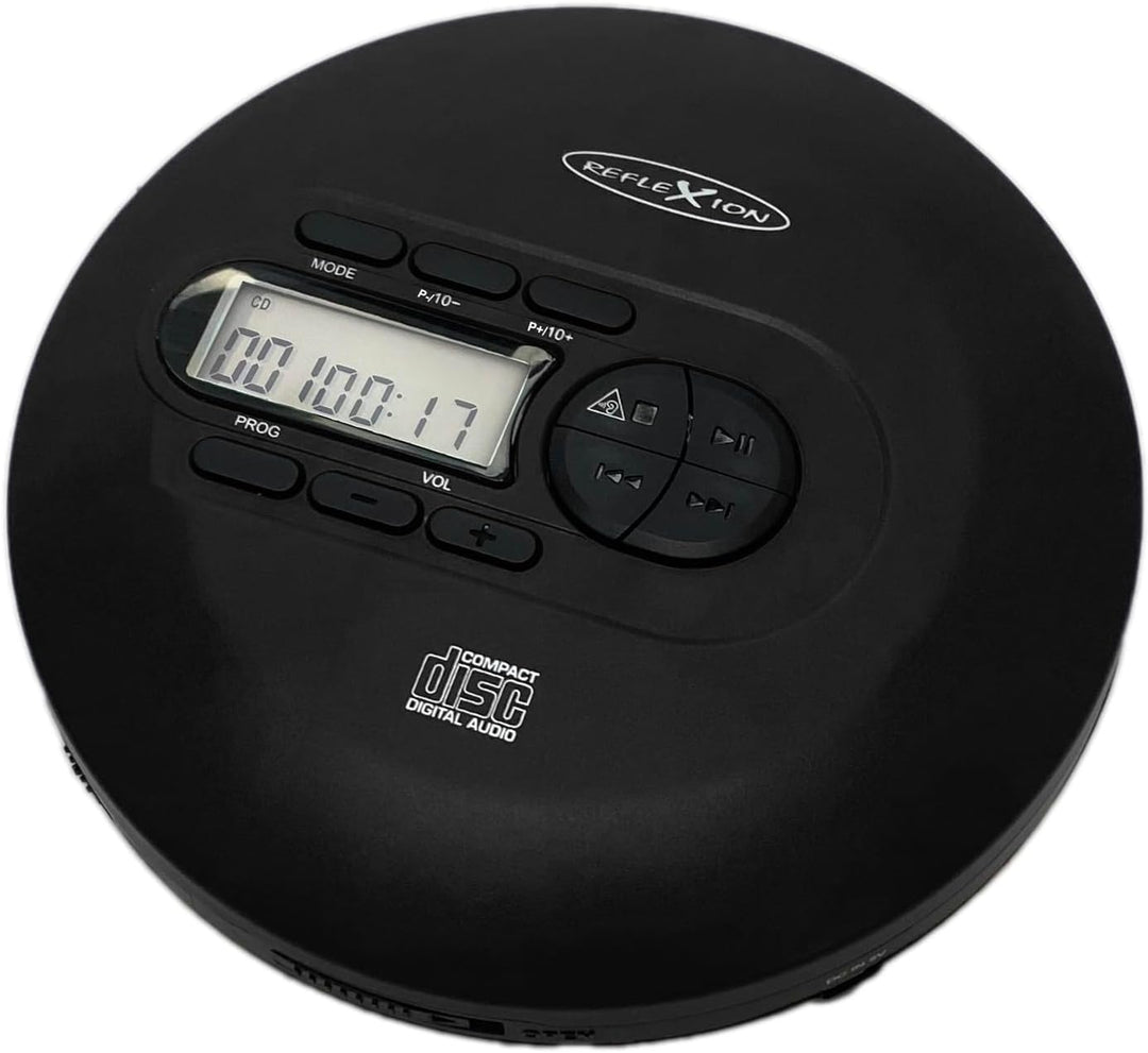 Reflexion CD/MP3 Player - Perfekt für Reisen, mit langlebigem Akku + Mit Kopfhörern (schwarz) PPL-UK