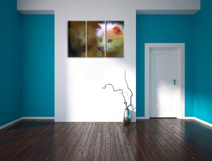 Polarfuchs in Höhle NewArt 3-Teiler Leinwandbild 120x80 Bild auf Leinwand, XXL riesige Bilder fertig