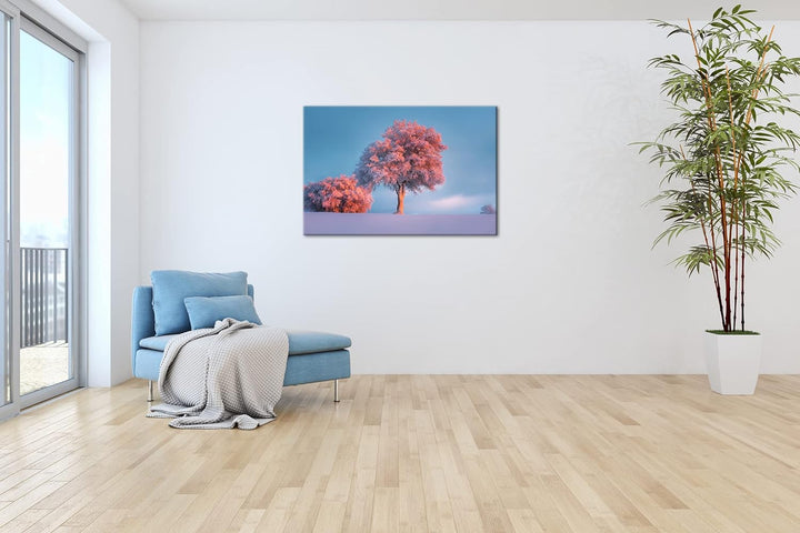 deyoli schneebedeckte Bäume Format: 80x60 als Leinwand, Motiv fertig gerahmt auf Echtholzrahmen, Hoc