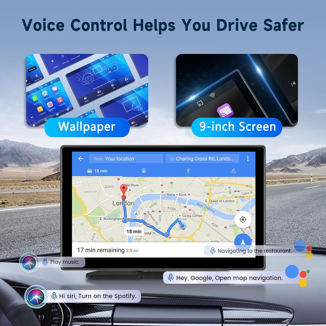 Hodozzy Tragbares Autoradio Wireless Carplay Android Auto,9 Zoll HD IPS Touchscreen Bildschirm mit A