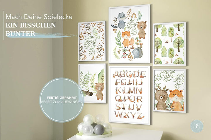 Papierschmiede® Bilder Kinderzimmer Kids Mood Poster Set Pfadfinder Tiere, Gerahmte Bilder fürs Kind