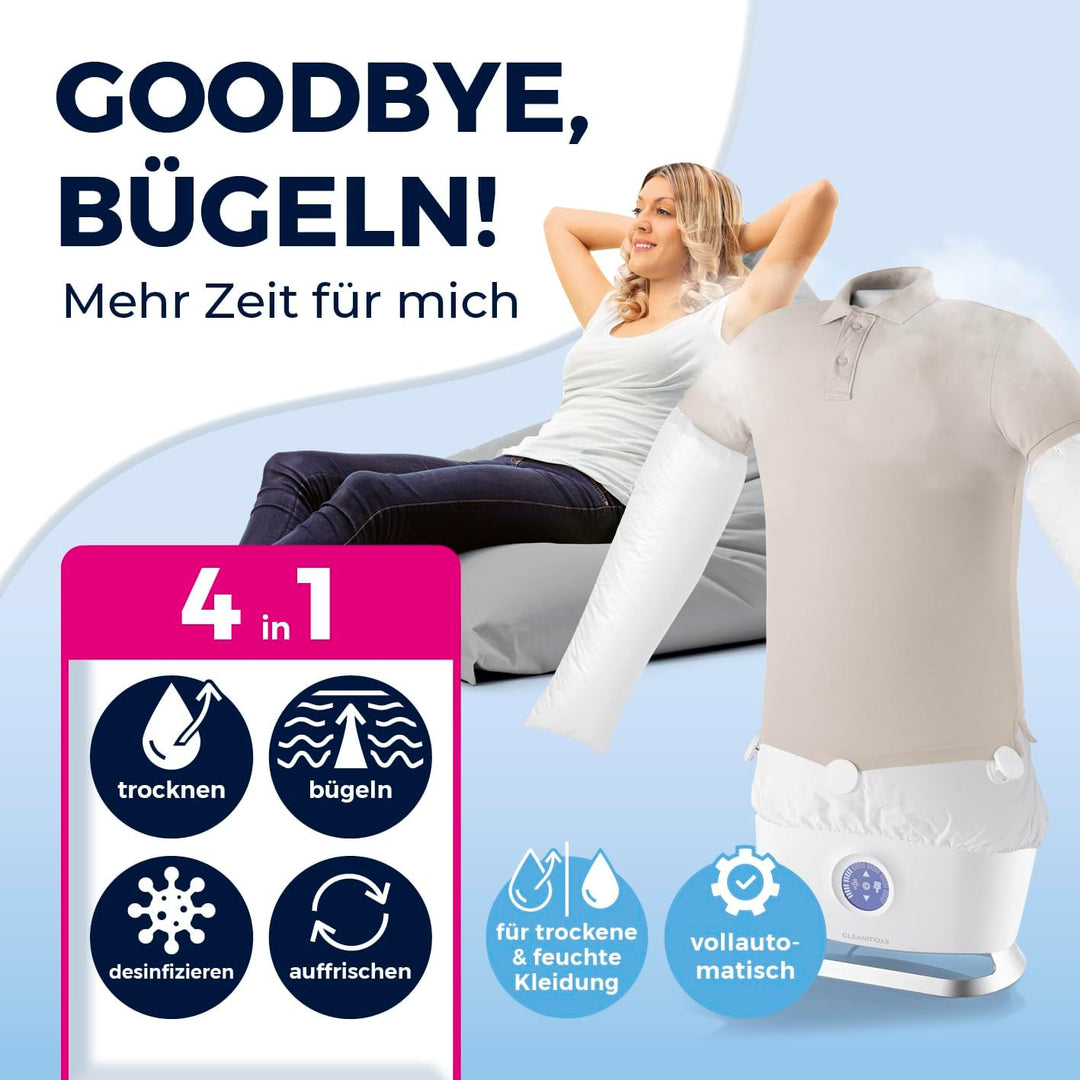 CLEANmaxx automatischer Hemdenbügler mit Dampffunktion | Innovativer Bügler für Hemden & Blusen, Büg