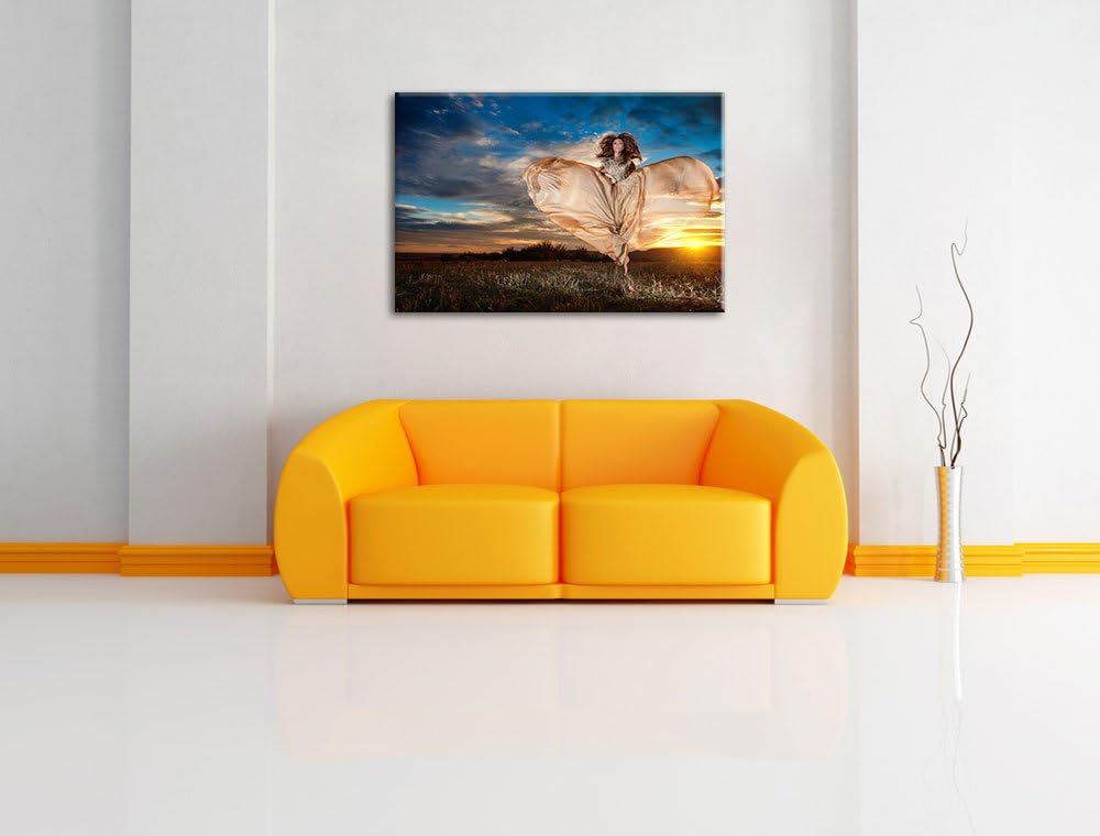 Frau mit Kleid bei Sonnenuntergang Format: 100x70 auf Leinwand, XXL riesige Bilder fertig gerahmt mi