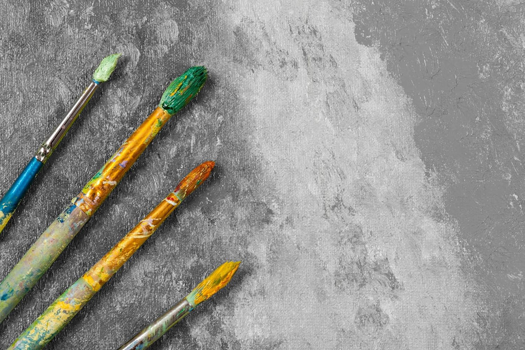 Glasbild | Wandbild aus Echtglas | Gelber Pinsel & Bild | 100x70 cm | inkl. Aufhängung und Abstandsh