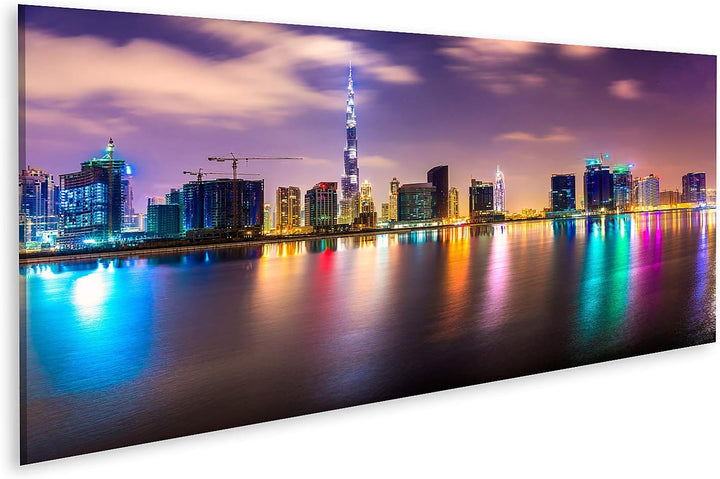 islandburner Bild auf Leinwand Dubai Skyline In Der Abenddämmerung UAE Bilder Wandbilder Poster Lein