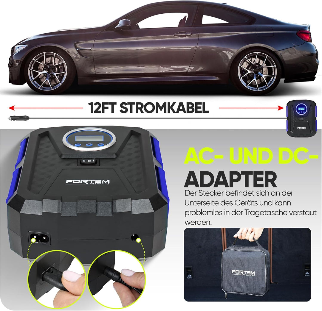Fortem Tragbarer Kompressor Autoreifen, Kompressor Fahrrad, 12V Autoreifen Pumpe und Fahrradpumpe El