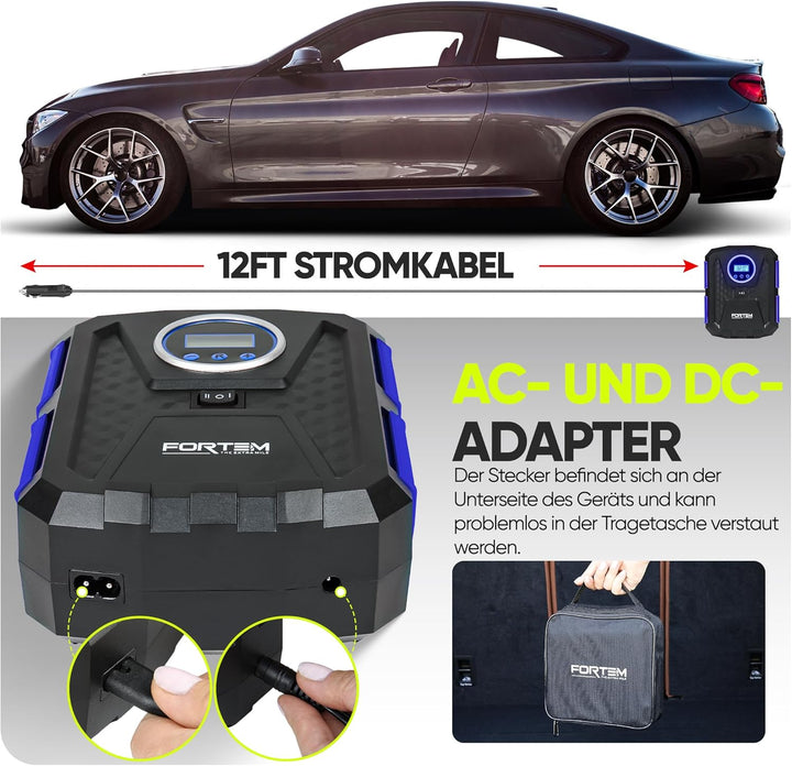 Fortem Tragbarer Kompressor Autoreifen, Kompressor Fahrrad, 12V Autoreifen Pumpe und Fahrradpumpe El