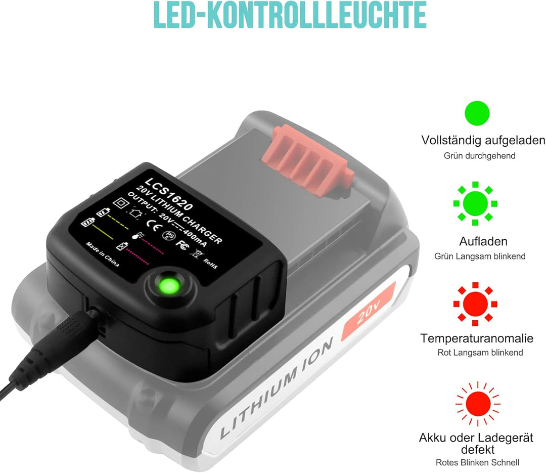 ADVTRONICS 18V/20V Ladegerät Kompatibel mit Black & Decker 18V/20V Lithium-Akku BL2018 BL2018-XJ BL1