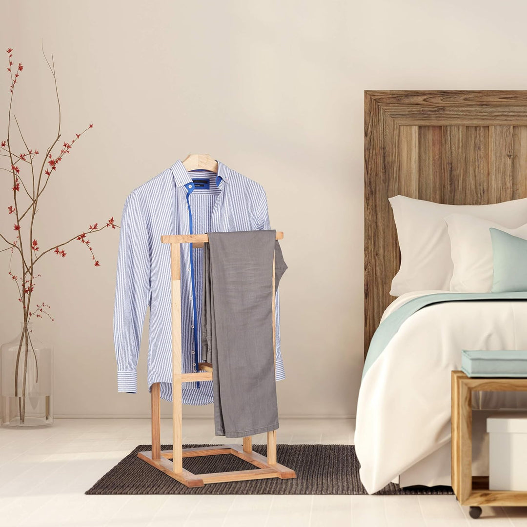 Relaxdays Herrendiener Holz, stummer Diener für faltenfreie Anzüge, Walnuss Kleiderständer HxBxT 102
