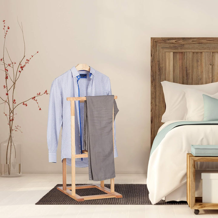 Relaxdays Herrendiener Holz, stummer Diener für faltenfreie Anzüge, Walnuss Kleiderständer HxBxT 102
