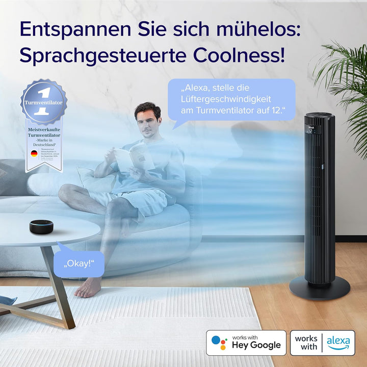 Levoit 25 dB sehr leiser Smart Turmventilator für Schlafzimmer, 7,9 m/s Ventilator, 90° Oszillation