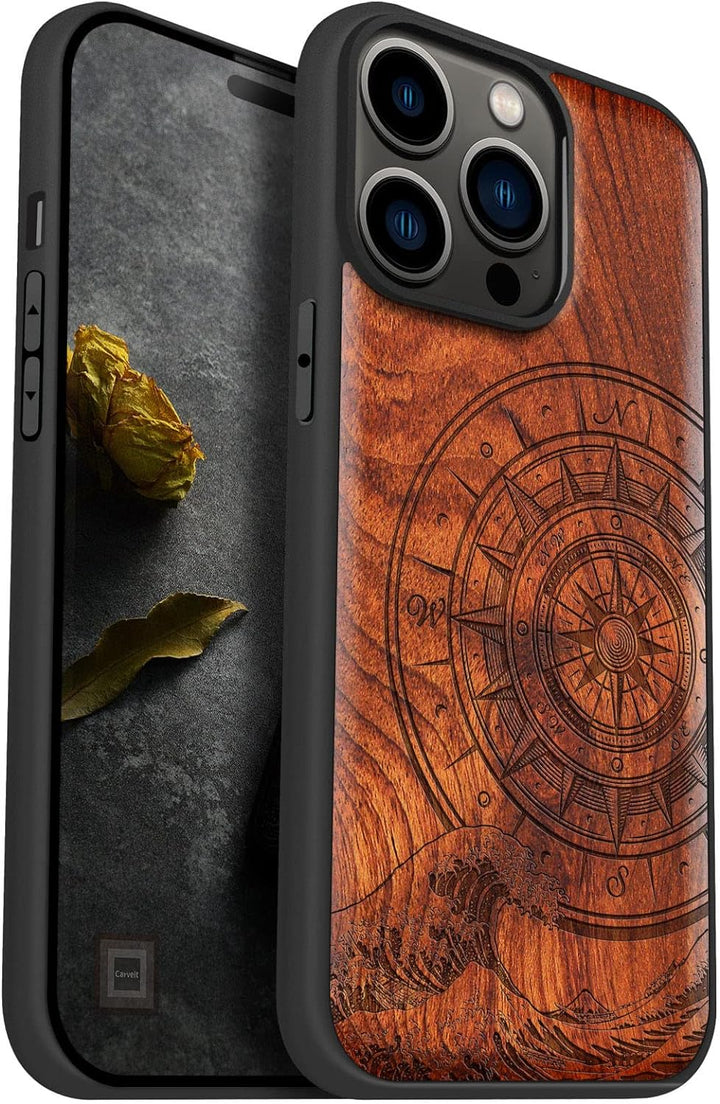 Carveit Handyhülle für iPhone 14 Pro Max Holz Cover kompatibel mit MagSafe Massivholz für Apple 14 p