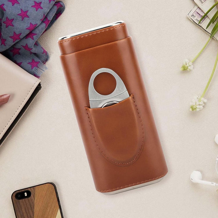 Garosa Reise-Zigarrenetui aus Leder, mit Zedernholz, gefüttert, 3 Röhren, mit Ständer aus Edelstahl