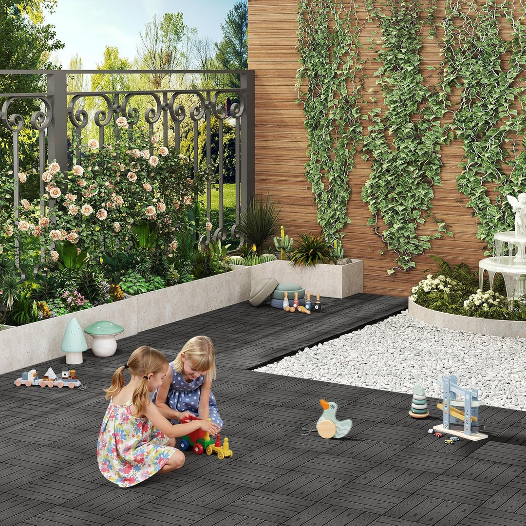 WOLTU WPC Terrassenfliesen Holzoptik Terrassendielen Fliese in Bodenbelag mit klicksystem, für Terra