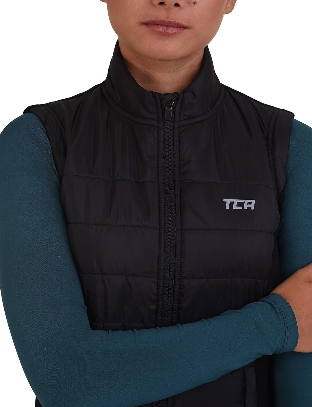 TCA Damen und Mädchen Excel Runner Leichte Laufweste mit Reissverschlusstaschen 12-14 Jahre Schwarz,