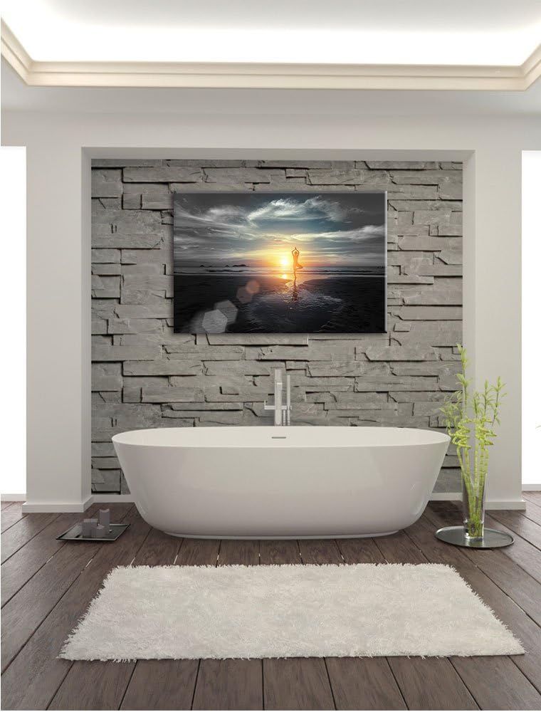 Pixxprint Yoga Silhouette am Strand als Leinwandbild/Grösse: 100x70 cm/Wandbild/Kunstdruck/fertig be