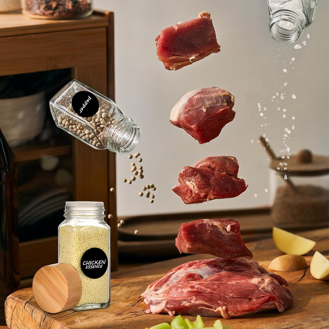 TWBEST Gewürzgläser 24er Set, Gewürzgläser Eckig mit Streueinsatz,120ml Gewürzdosen mit Bambusdeckel