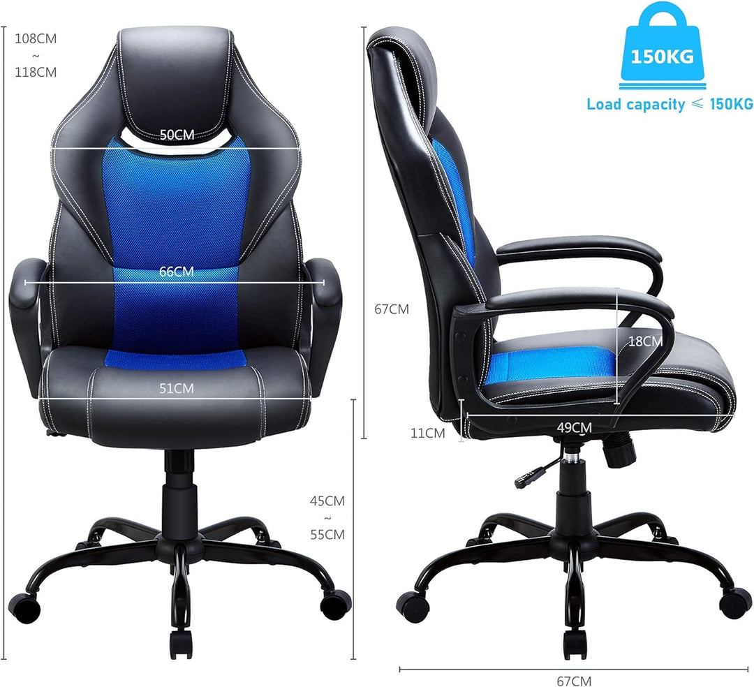BASETBL bürostuhl Racing Gaming Stuhl schreibtischstuhl, Holzwerkstoff, Blau,
