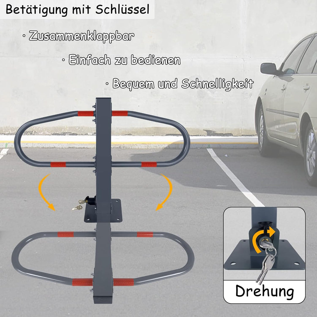 NAIZY Parkpfosten klappbar Parkplatzsperre mit 3 Schlüssel & Reflektierende Aufkleber Parkbügel 73x5