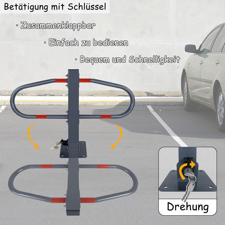 NAIZY Parkpfosten klappbar Parkplatzsperre mit 3 Schlüssel & Reflektierende Aufkleber Parkbügel 73x5