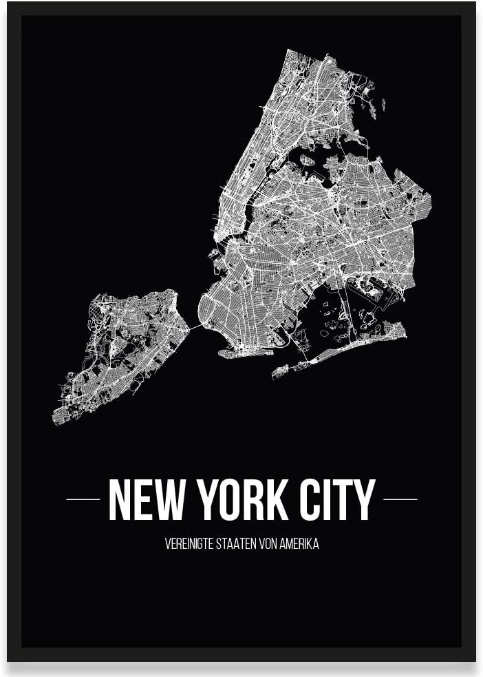 JUNIWORDS Stadtposter, New York City, Wähle eine Grösse, 30 x 40 cm, Poster mit Rahmen, Schrift B, S