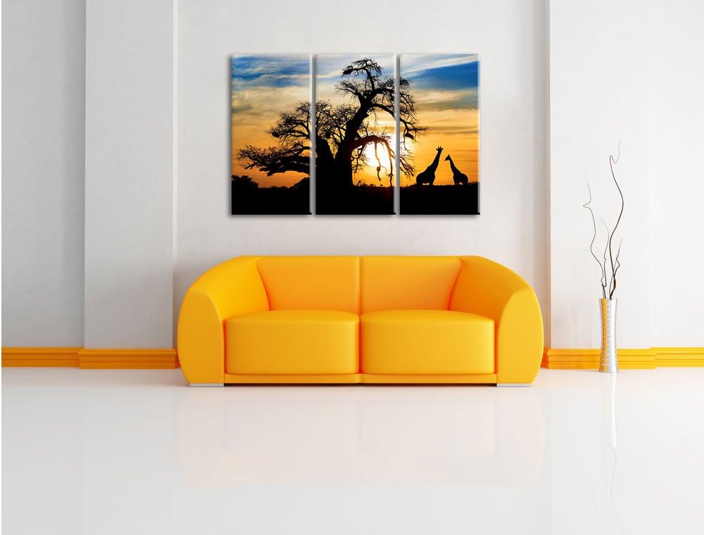 Pixxprint Zwei Giraffen in der Wüste / 3-Teilig/Gesamtmass 120cm Leinwandbild bespannt auf Holzrahme
