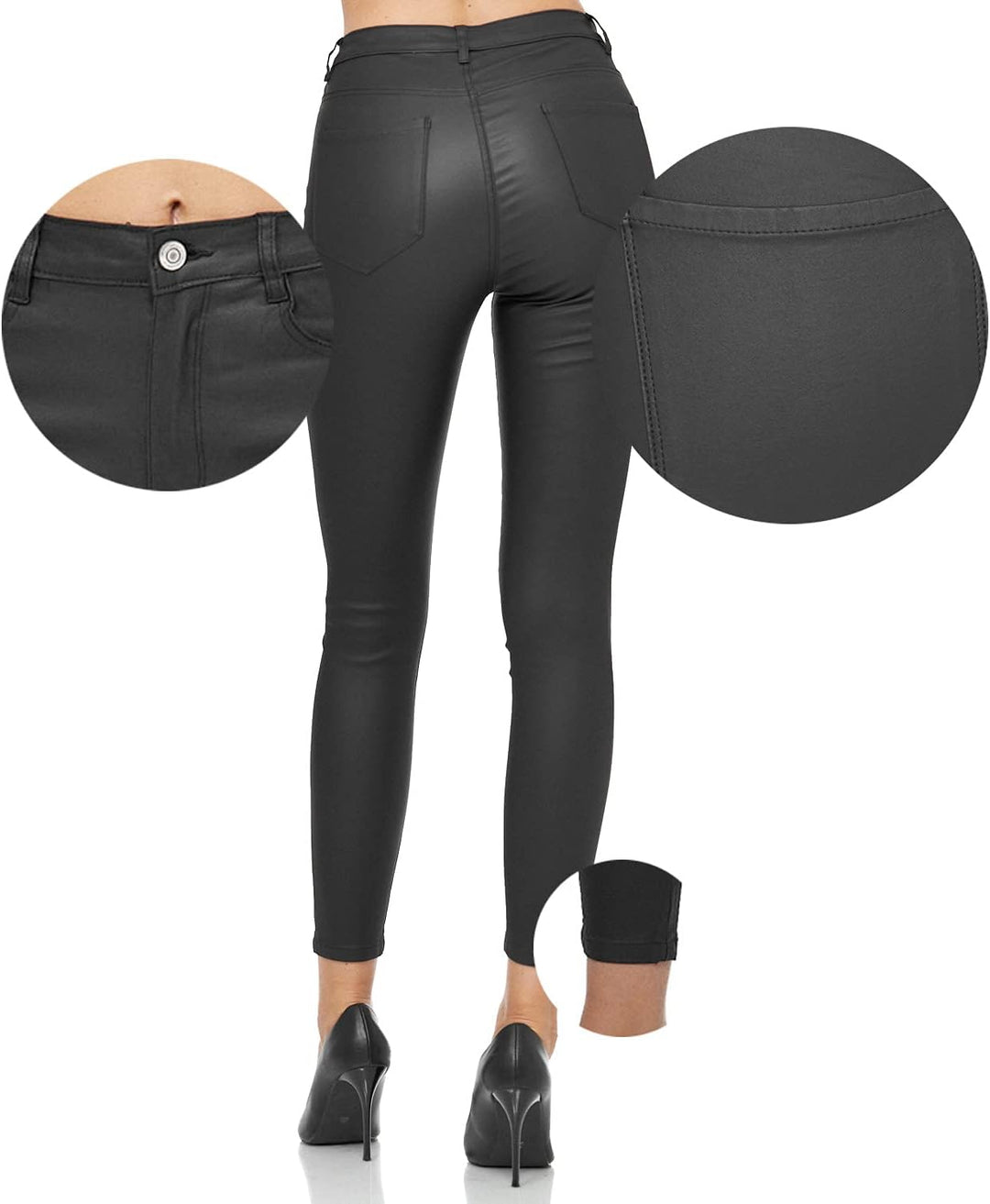 Gloop Skinny Fit Jeans Fit-Hose mit Ledereffekt Smooth Coated Pant Schwarz Glänzt XS, Schwarz Gl