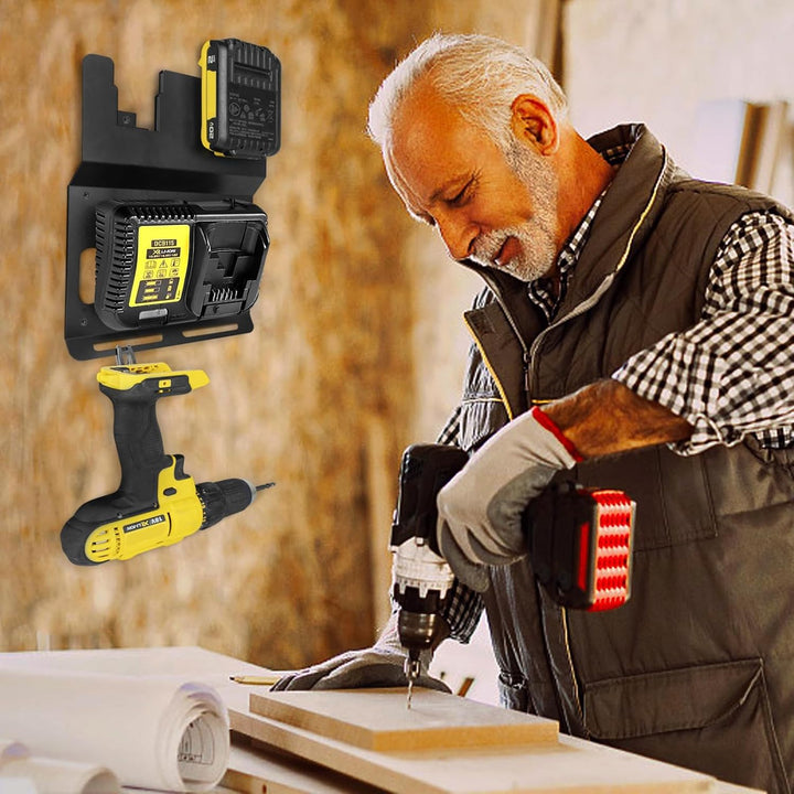 JYiuog Wandhalterung für DeWalt 20V Akku und DCB115 Ladegerät, robuster Metall Schwarz 2 Akkuhalter