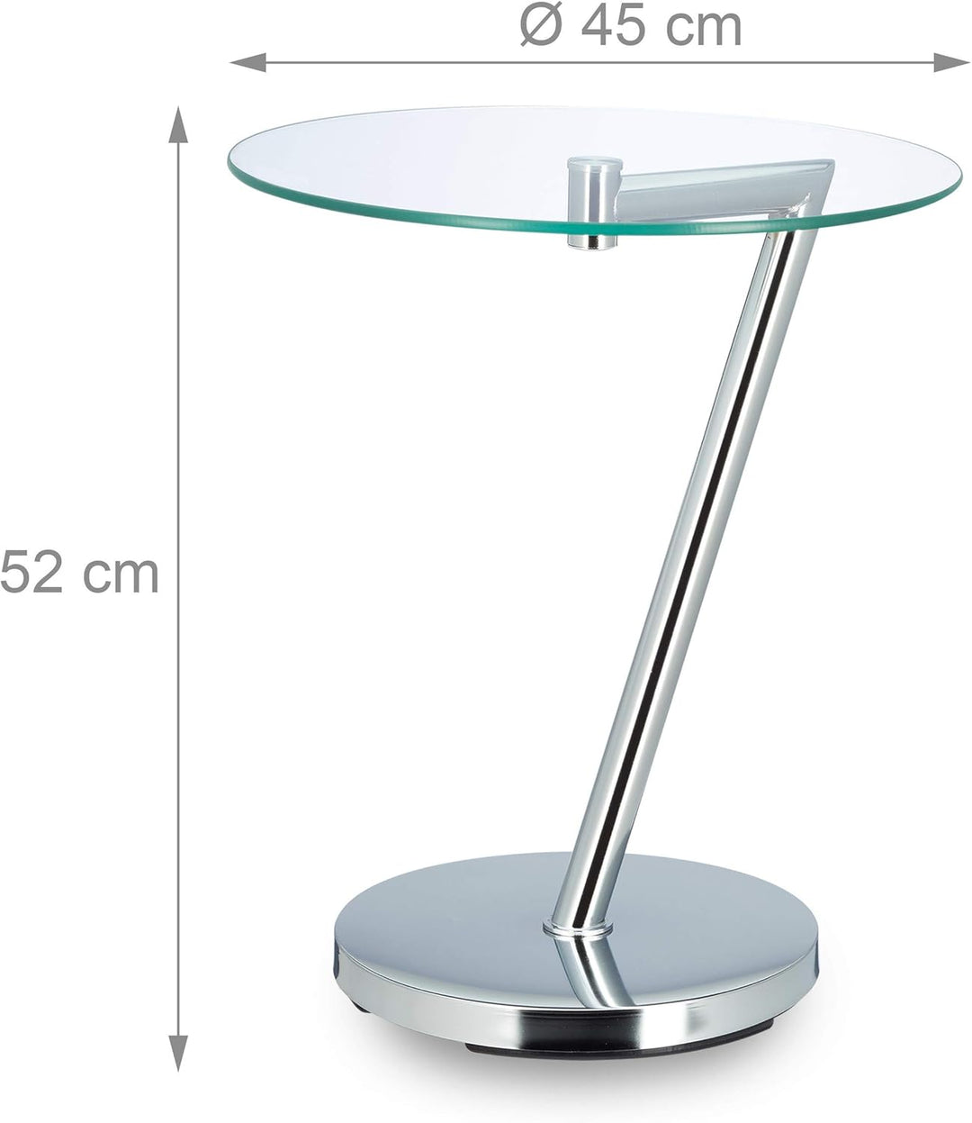 Relaxdays Glas u. Chrom, runder Beistelltisch f. Kaffee Tee, Ablage f. Garten HxBxT: 52 x 45 x 45 cm