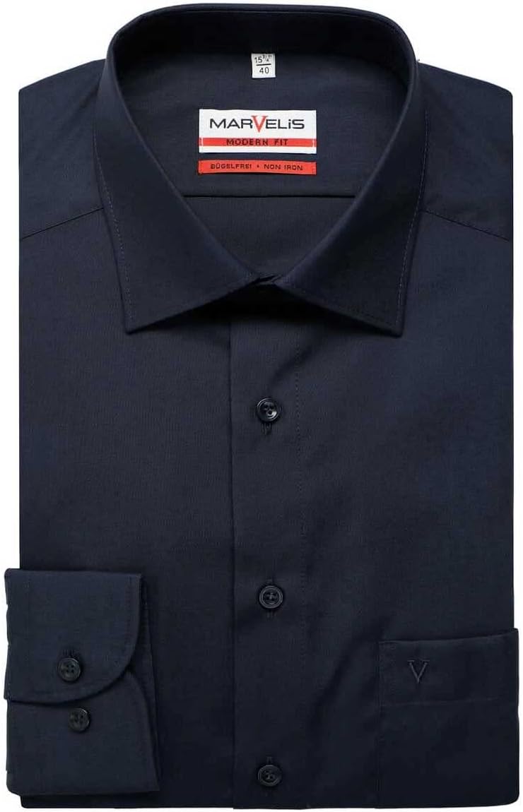 Marvelis Hemd, Weiss, Schwarz, Modern Fit, Bügelfrei, Knitterfrei, 100% Baumwolle, New Kent Kragen 4