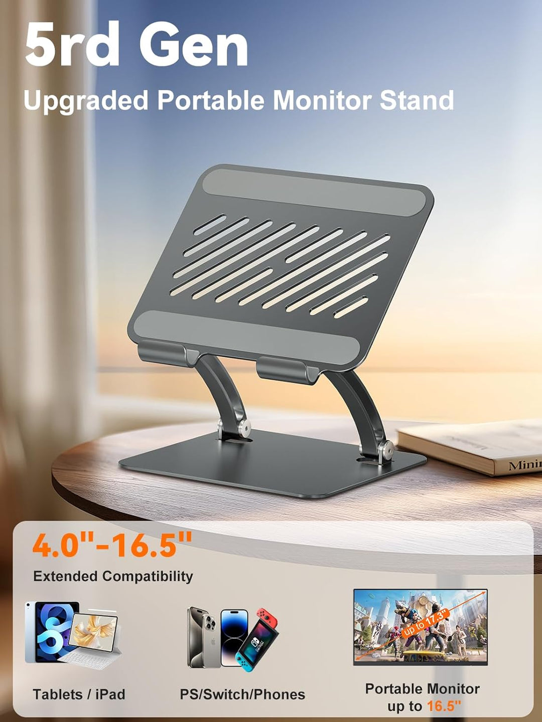 tounee Verstellbarer Tablet Ständer aus Aluminium, Doppelstangen-Design, für Tablets 4–17.3", iPad 1