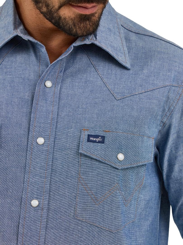 Wrangler Men's Authentic Cowboy Cut Work Western Long Sleeve Shirt,Blue,17 1/2 35