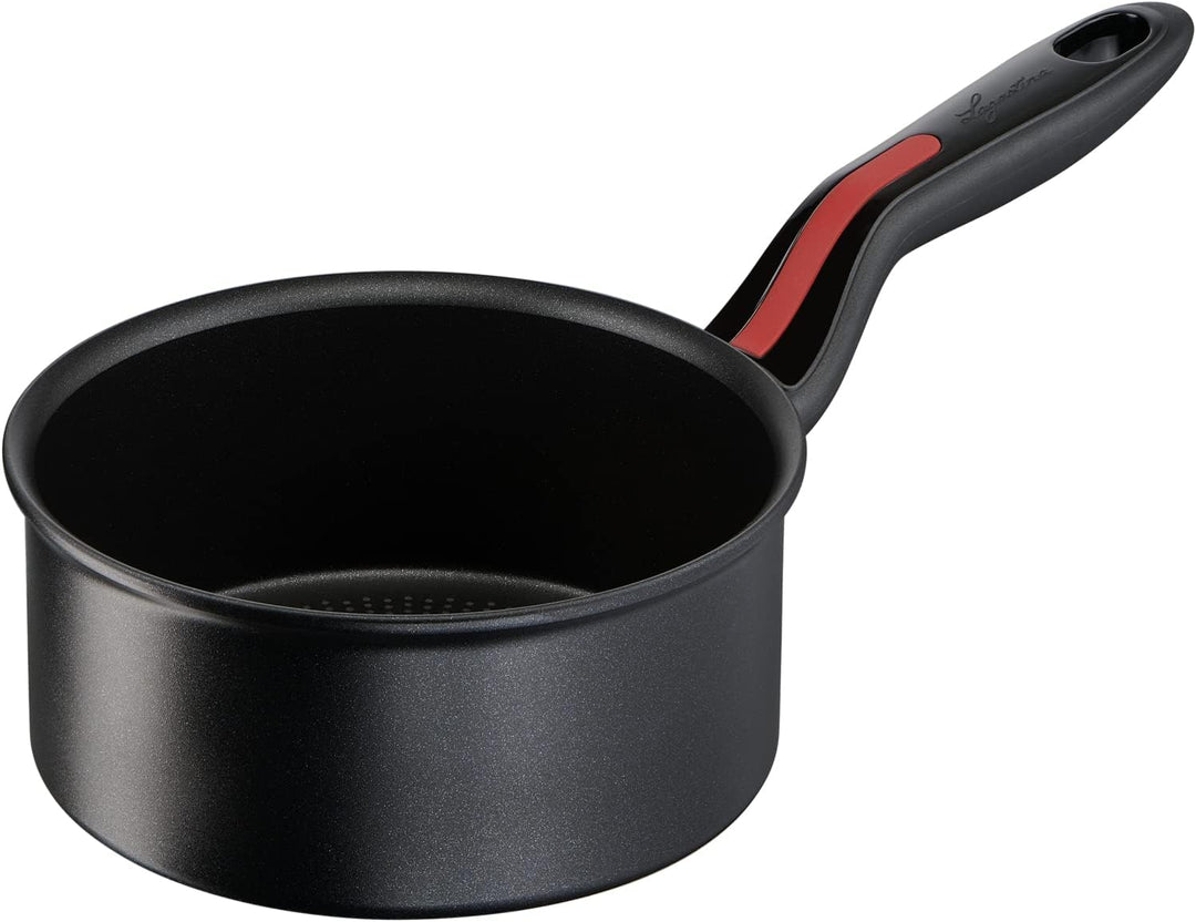 Lagostina Linie Rossa Kochtopf mit langem Griff, Aluminium, schwarz, Ø 16 cm, Induktionskochtopf, Ga