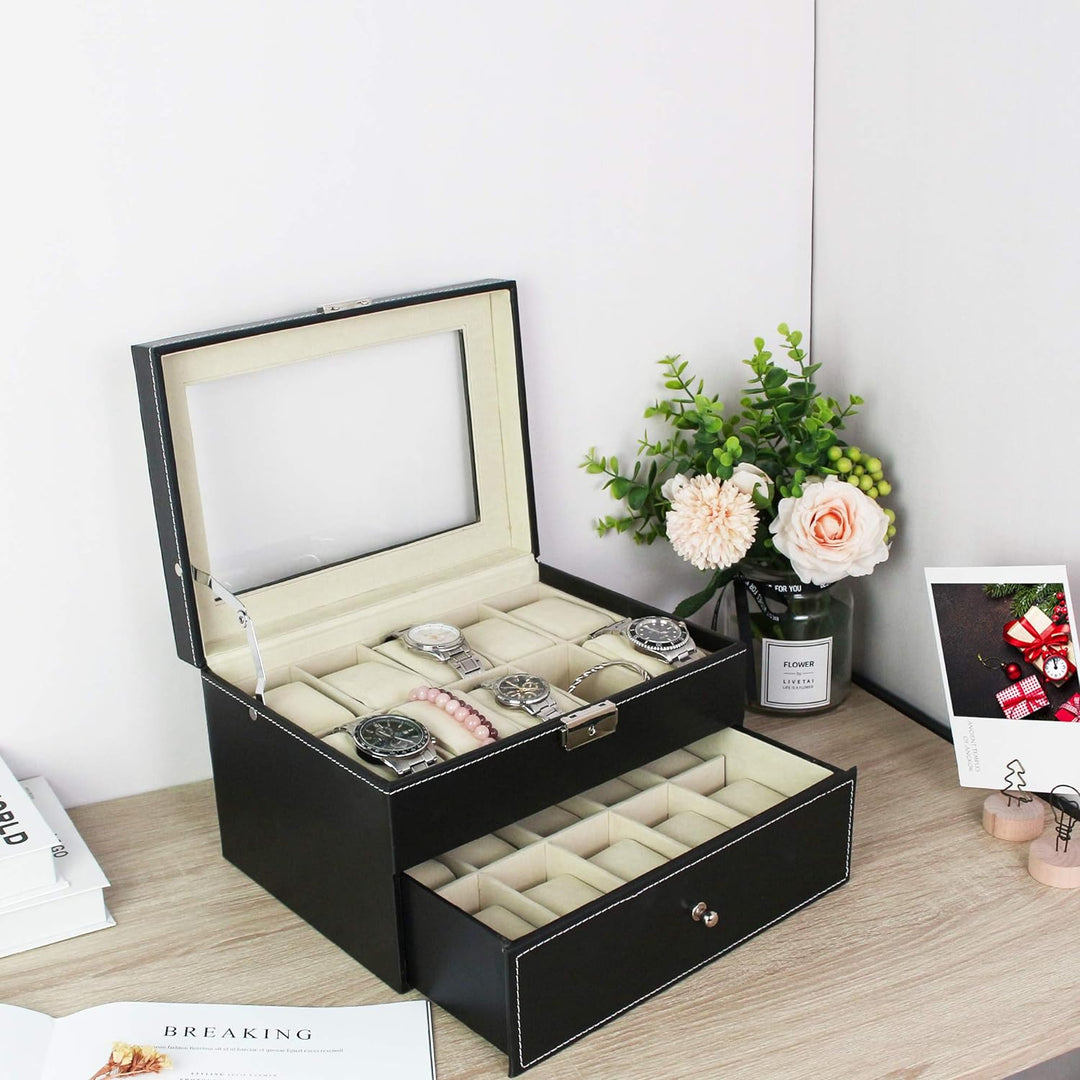 Todeco - Uhrbox, Uhr und Armband Aufbewahrung - Material der Box: MDF - Kissenmaterial: Samt - 20 Uh