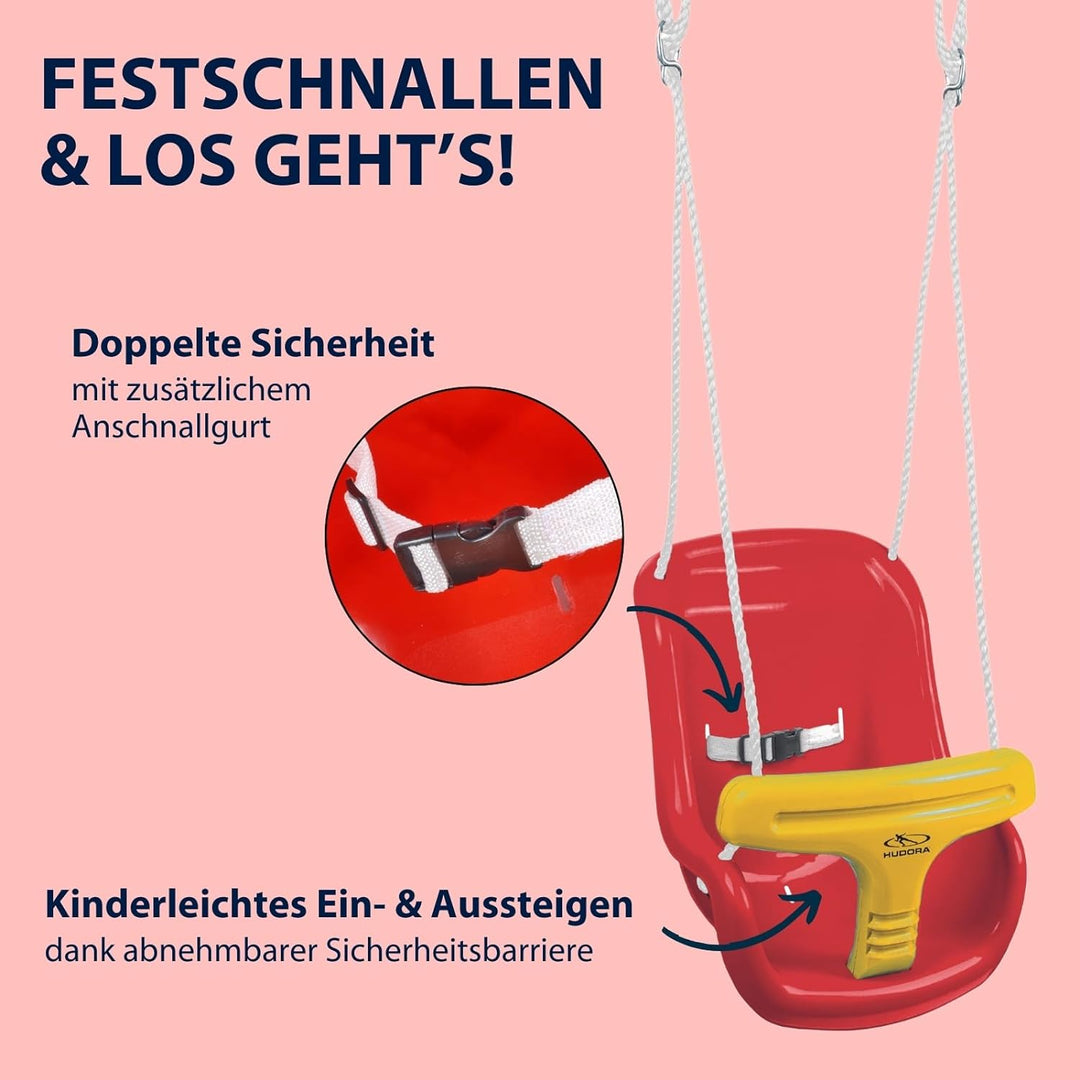 HUDORA Babyschaukel höhenverstellbar 120-180 cm in rot/gelb für den Garten I Baby Swing Outdoor I Ki
