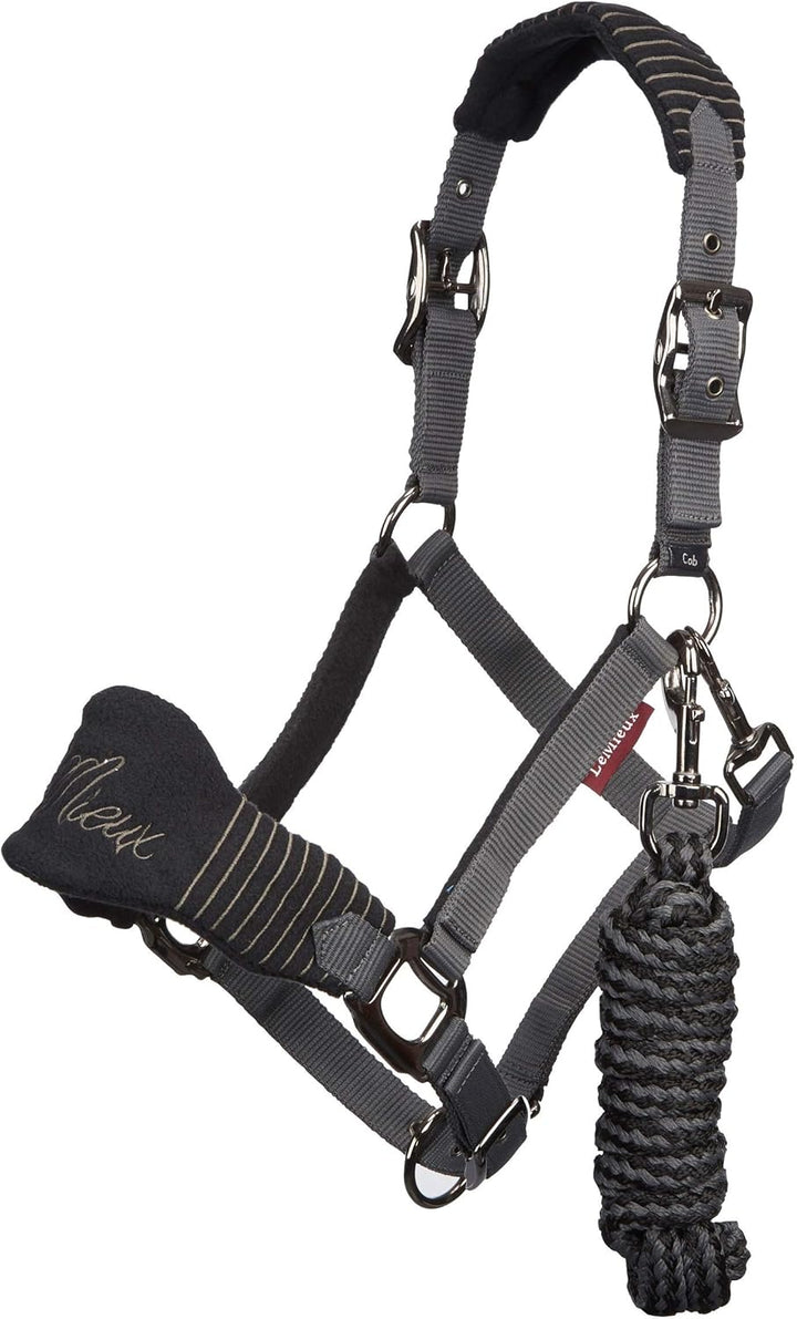 LeMieux Vogue Fleece Headcollar and Leadrope Halfter Volle Grösse schwarz / grau, Volle Grösse schwa