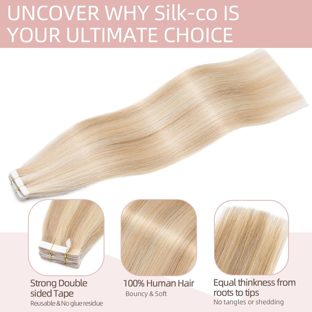 Silk-co Tape Extensions Echthaar 10stk, Remy Tape in Extensions Haarverlängerung, Skin Weft Echthaar