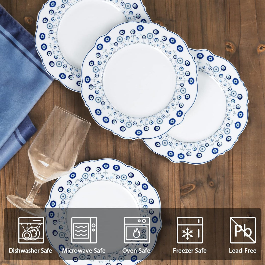 fanquare 4-Teilig Essteller-Service aus echtem Porzellan Ø 205mm, Türkisches Blaues Auge Halskette E