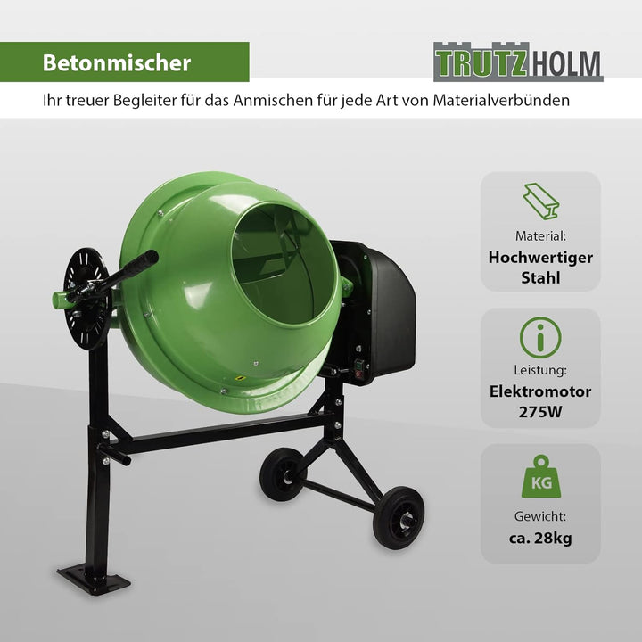 TrutzHolm® Betonmischer mit 70l Trommel leistungsstarker Elektromotor mit 275 Watt stabile Stahlkons