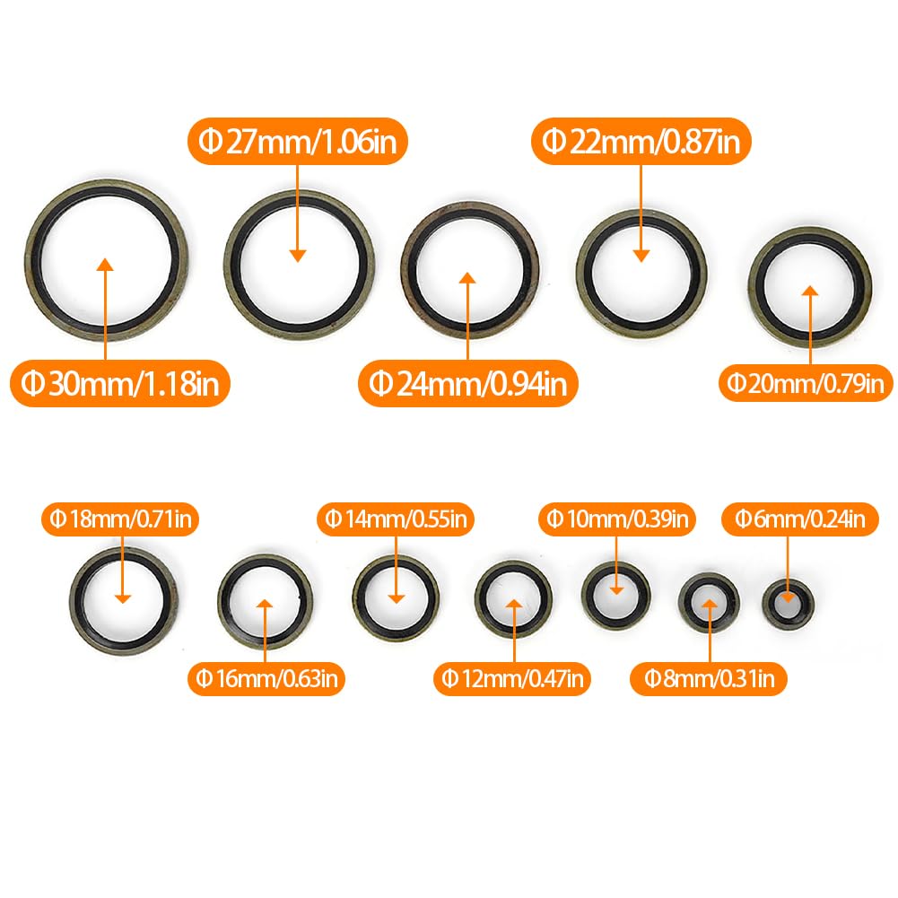 Hydraulik Dichtringe mit Gummilippe, M6 bis M30 Dichtungsringe-Set für Ölablassschrauben 12 Verschie
