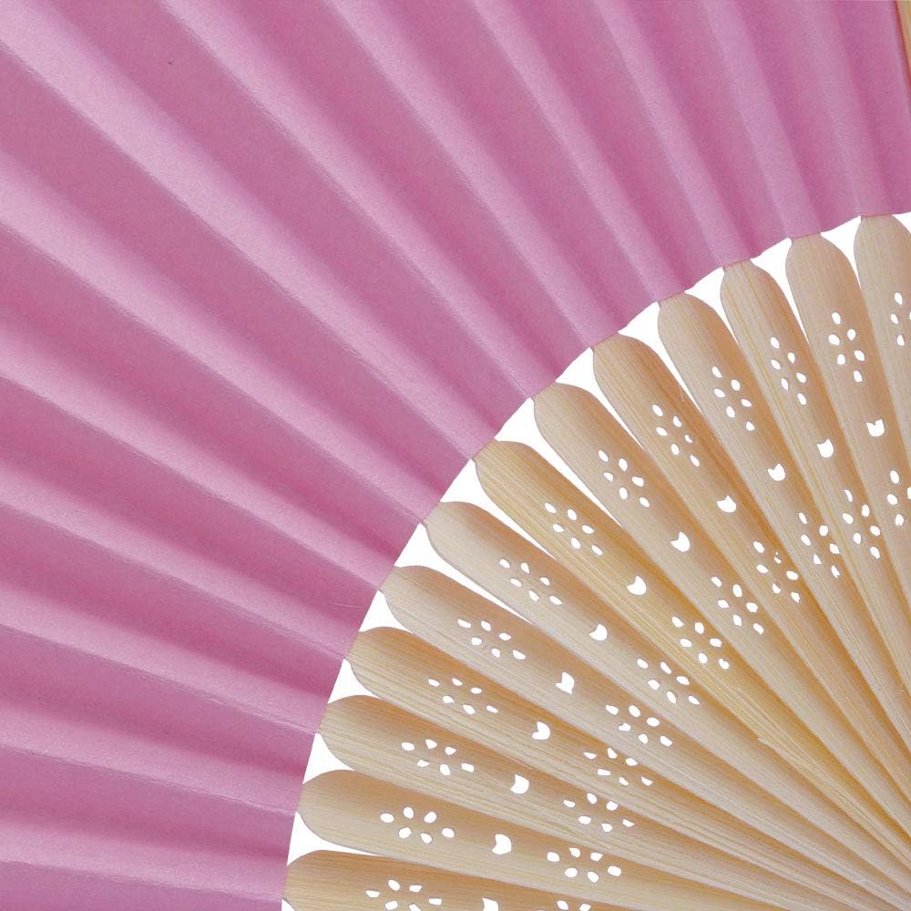 Handfächer aus weissem Papier und Bambus für Hochzeiten (Rosa, 50 Handfächer) Rosa 50 Handfächer, Ro