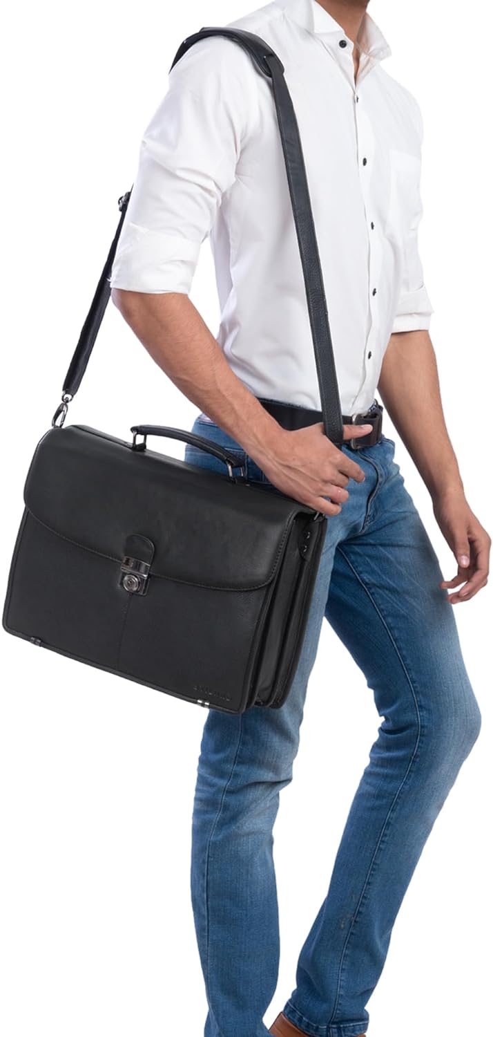 STILORD 'Miguel' Klassische Leder Aktentasche Schwarz Herren grosse Businesstasche Arbeit Bürotasche