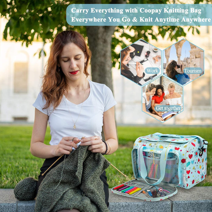 Coopay Garntasche, Basteltasche für Stricknadel-Set, Häkelset und Kreuzstich-Set zur Aufbewahrung, G