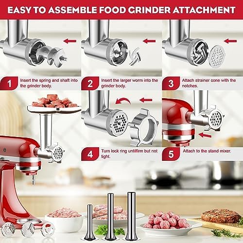 Fleischwolf Aufsatz für KitchenAid Küchenmaschine, mit 3 Wurstfüllhörner 2 Schleifklingen 4 Mahlsche