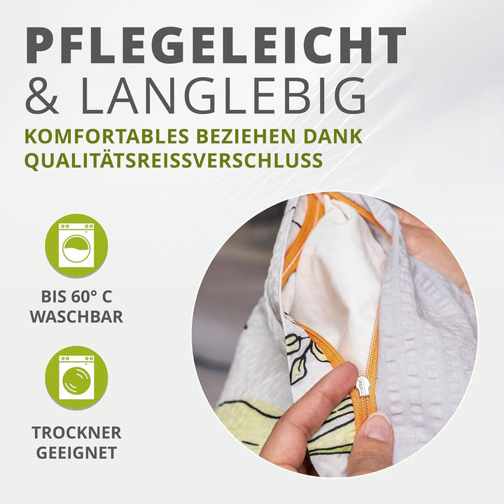 Traumschlaf Seersucker Bettwäsche Set • aus 100% Baumwolle in floralen Aquarell Blumen Muster • Büge