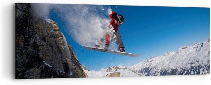 Panorama Bilder auf Leinwand Snowboard Winter Berg Gipfel Leinwandbild 90x30cm Wandbilder Dekoration